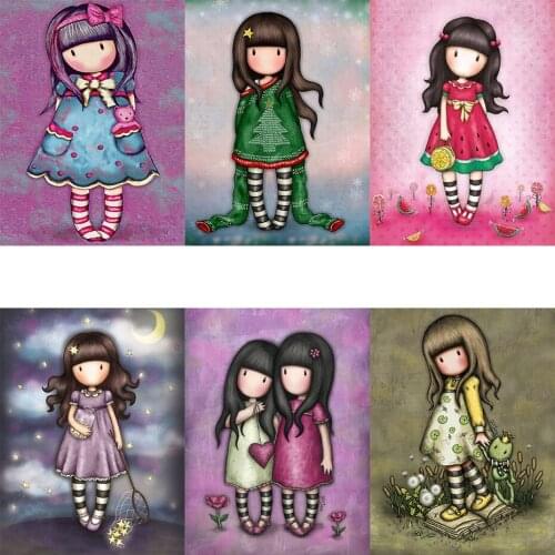 5D Poured Glue DIY Diamond Painting Kits Cartoon Cute Girl Picture Paint By Numbers with AB Drill Mosaic Art Gift Home Decor