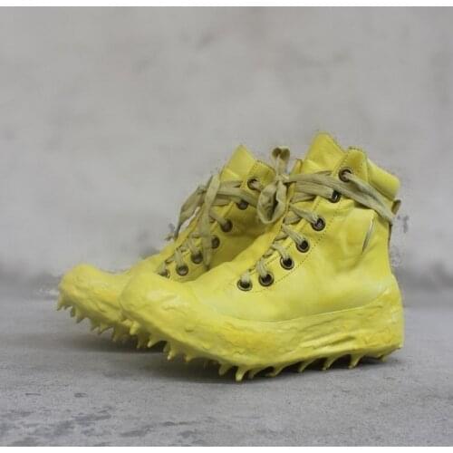 Handmade Vintage White Ankle Boots Men Luxury Designer Genuine Leather Cowhide Platform Sneakers Dripping Wax Black Trainers