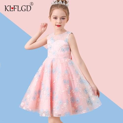 Girls wedding party Bridesmaid sleeveless dress new 3-12 year old girls birthday party lace embroidery dress childrens clothing