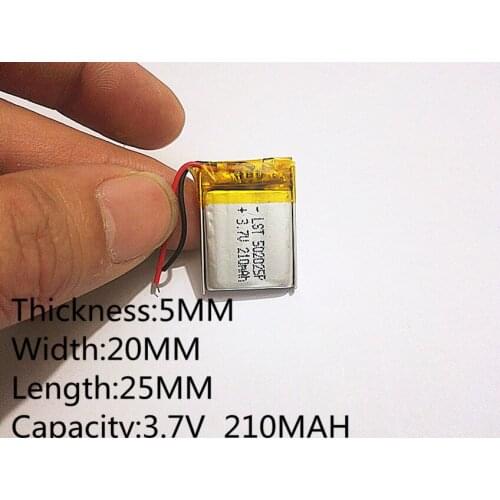 3.7V lithium polymer battery 052025 502025 210MAH MP3 MP4
