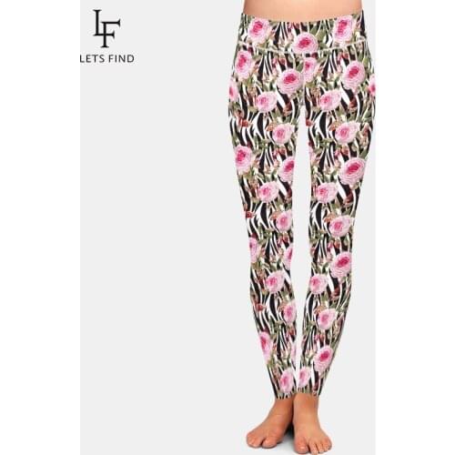 LETSFIND Fashion Beauty Flower Printing Leggings Women High Waist Plus Size Workout Ankle-Length Leggings