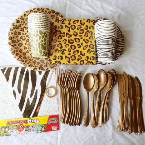 Jungle Forest Animal Theme Disposable Tableware Sets Leopard Zebra Paper Plates/Cups/Napkins Wedding Birthday Party Decoration