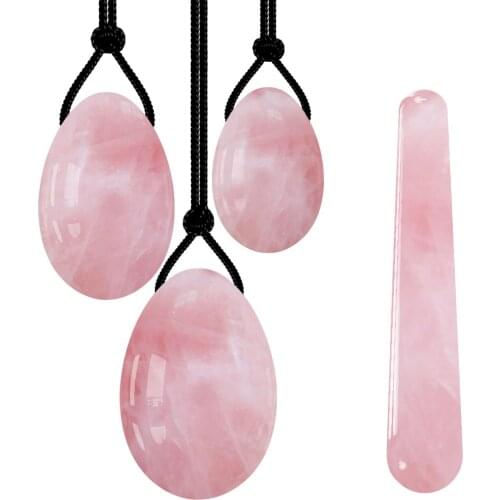 Rose Quartz Yoni Egg Massage Stick Set Natural Pink Crystal Stone Love Eggs Drilled and Undrilled Egg Kegel Exercise Massager