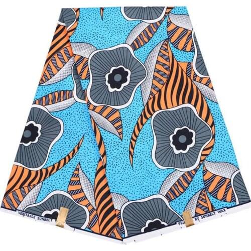 Real wax African veritable African Print Wax Fabric 100% Cotton Fabric Textile Sewing Wax 6 Yards/Lot wax Light blue turquoise