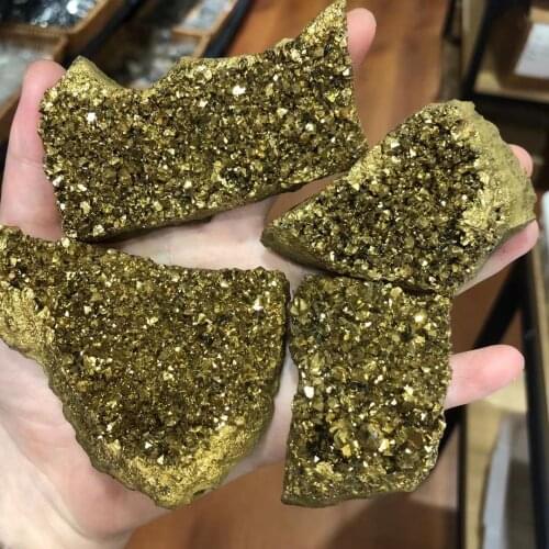 Natural DIY Materials Making Electroplating Gold Raw Gemstone Crystal Cluster Titanium Geode Gifts Mineral Specimens