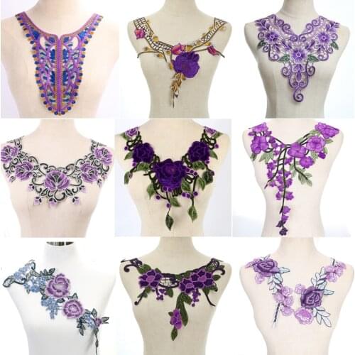 2017 New 1 PC Embroidered Floral Lace Neckline Neck Collar Trim Clothes Sewing Applique Embroidery edge