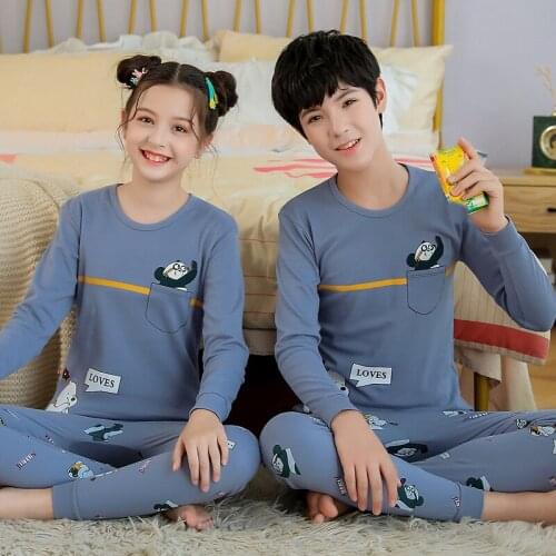 New Teen Pajamas Winter Pajamas Kids Cotton Sleepwear For Boys Girls Long Sleeves Childrens Pajama Sets Teenagers Clothing Suit