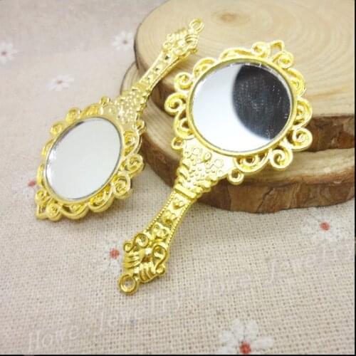Wholesale 8PCS Gold-color Mirror Charms Pendant Fit Bracelets Necklace DIY Metal Jewelry Making