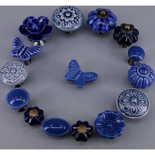 1PC Children Room Drawer Dresser Handles Blue Ceramic Knob Multi-model Cabinet Door Handles and Cupboard Knobs with Screws