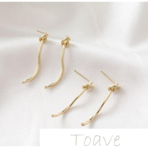 14K gold-covered niche design, knotted, long and elegant ring earrings earrings diy hand-made simple hundred matching 4PCS