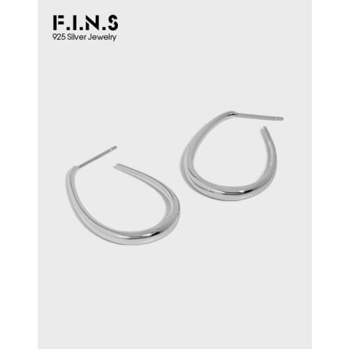 F.I.N.S Korean Minimalist U-shaped Glossy Real S925 Sterling Silver Hoop Earrings Texture Geometric Smooth Fine Silver Earring