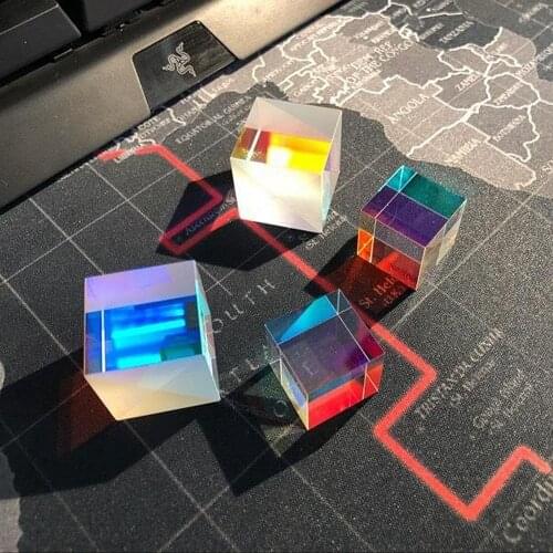 Color Prism Six-Sided Bright Light Combine Cube Prism Stained Glass Beam Splitting Prism Optical Experiment Instrument Tools