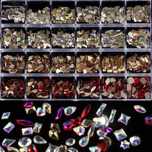 Swarovsky 480Psc Nail Art Rhinestone Set Multi Shape Crystal Flatback Non Hotfix Glass Diamond Sapphire Fancy Nail Decoration