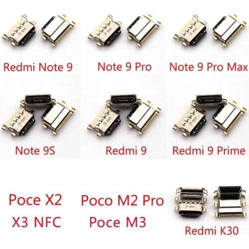 2pcs Type C USB Connector For Xiaomi Poco X2 M2 Pro X3 NFC M3 Redmi Note 9 Pro Max Prime 9S K30 5G Charging Port Socket Jack