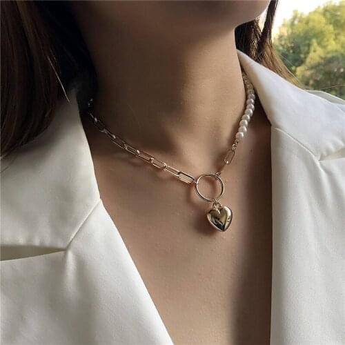 Vintage Pearl Heart Choker Pendant Necklace For Women Wedding Party Hip Hop Link Chain Necklaces Jewelry Gifts