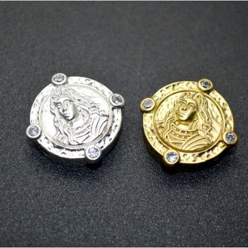 Hgih Qualty Gold Silver Matt Plating 2 Cross Holes Jesus Head Coin Shape Connectors Double Rows Jewelry Making Findings