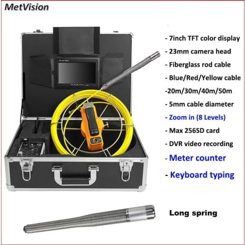 WOPSON Long spring Pipe Inspection Camera 7 Inch Monitor Sewer Industrial Endoscope camera Meter Counter Keyboard Typing DVR
