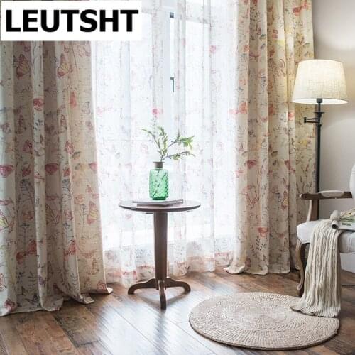 Curtains Butterfly Tulle for Living Room Bedroom Kitchen Windows Home Decoration Rustic