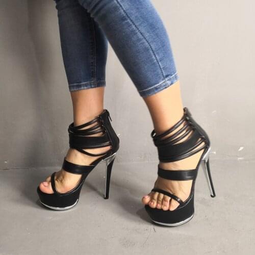 Original Intention Sexy Women Sandals Open Toe Stiletto High Heels Platform Sandals Black Red Shoes Woman Plus Size 4-20