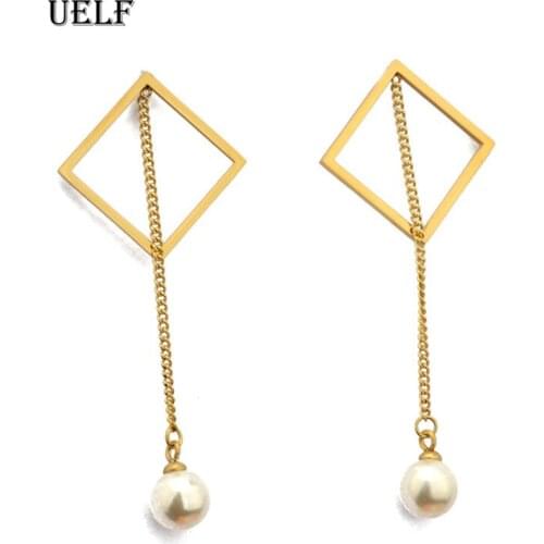 Uelf Statement Earrings 2019 Square Geometric Earrings For Women Pearl Luxury Wedding Gold Color Earring