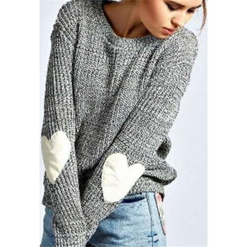 Women Winter Pullover Knitted Sweater Plus Size Heart Pattern Patchwork Female Sweaters Candy color