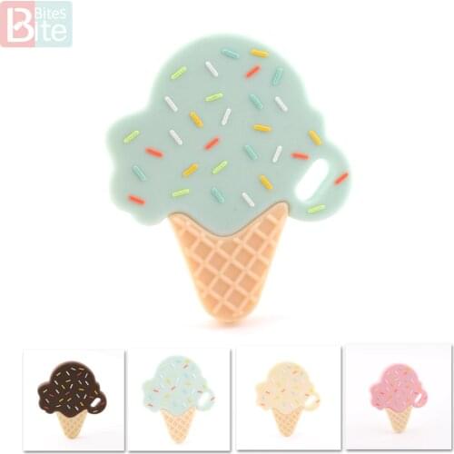 Bite Bites 1pc Silicone Teether Baby Teething Ice Cream Mint Pendant Chewing Silicone Beaded Bracelet BPA Free Baby Teether