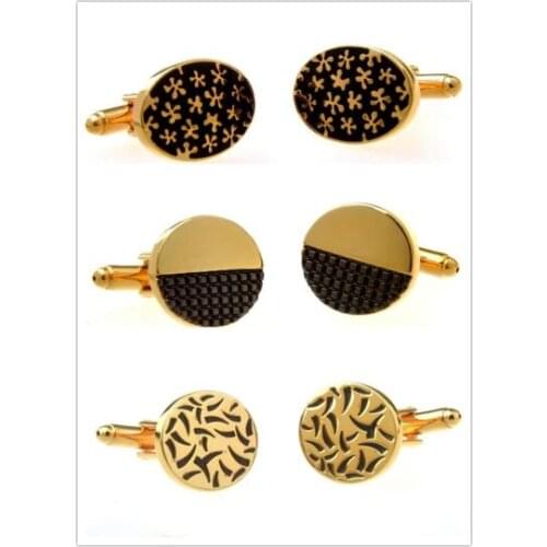 10pairs/lot Classic Golden Plating Cufflinks Round/Oval Shirt Cuff Links Vintage Business Style Mens Jewelry