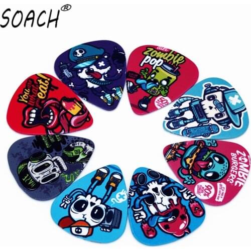 SOACH 10PCS 0.71mm high quality guitar picks two side pick cartoon skeleton picks earrings DIY Mix picks Guitar Accessories