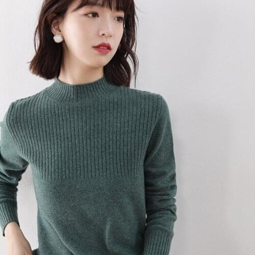 Hot Sale Women Jumpers 100% Wool Knitted Sweaters Female standard Long sleeve Pullovers Slim Sweaters