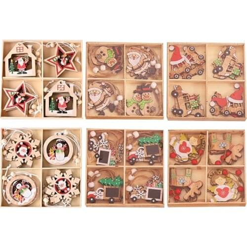 12pcs Wooden Christmas Snowflakes Car Pendants Xmas Tree Ornaments Home Hanging Decor Navidad Noel 2021 xmas Party New Year Gift