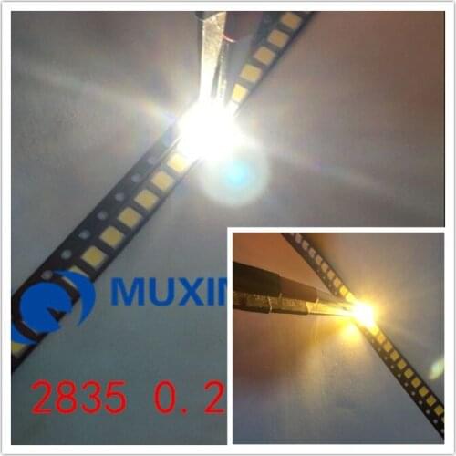 2000pcs/lot 0.2W SMD 2835 LED Lamp Diodes 20-26lm White+Warm White SMD LED Beads LED Chip DC3.0-3.6V for All Kinds of LED Light