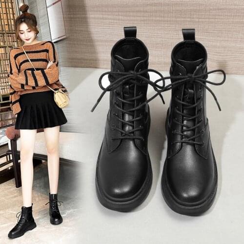 2020 Women Boots Soft Leather Shoes Black Ankle Boots Motorcycle Boots Autumn Female Botas Mujer 043304