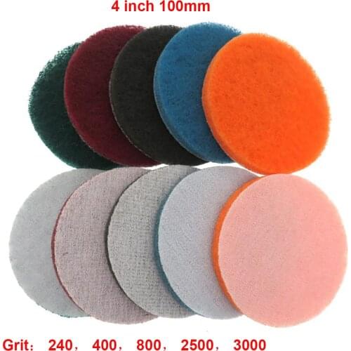 5Pcs 4 inch 100mm Flocking Scouring Pad Round Nylon Fiber Abrasive Sanding Discs for Rust Removal Dusting Polishing Grinding