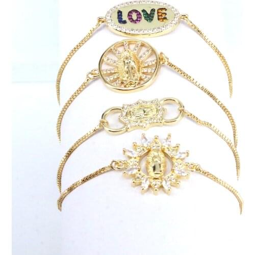 5Pcs Gold Micro Pave CZ Round Jesus Virgin Mary Shape Connector Beads Jewelry Bracelet Cubic zircon Bracelet