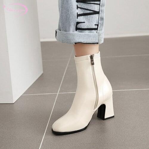 Party style round toe ankle boots fashion zipper paint stretch beige brown blue high-heeled chunky riding boots womens shoes