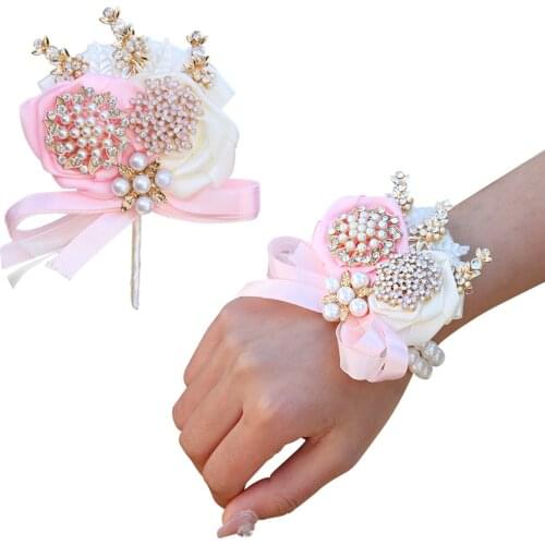 Girls Bridesmaid Wrist Flowers Wedding Prom Party Corsage Bracelet Fabric Hand Supply Accessories
