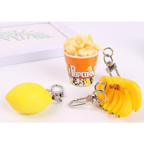 Creative Simulation Popcorn Keychain Banana Girl Heart Bag Pendant Woman Man Car KeyRing Kids Toy Key chain Accessories