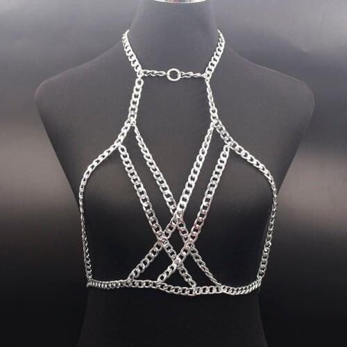 Luxury Metal Constraint Body Chain Sexy Beach Gold Color Disco Accessories Bra Cross Body Chain Jewellery For Women