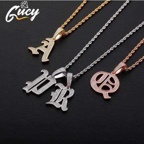 GUCY Fashion A-Z Letters Name Pendant Necklace Iced Out Cubic Zirconia Chain Hip Hop Jewelry For Women and Men Gift