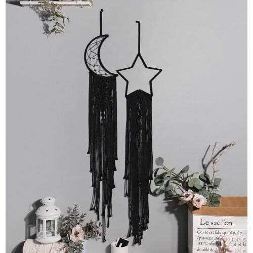 Black Moon Star Macrame Dream catcher Nordic Christmas Home Decoration Accessories Boho Wall Decor Kids Baby Room Party
