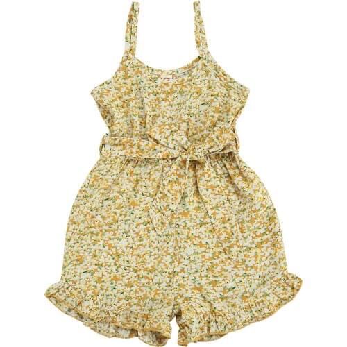 Citgeett Summer Toddler Baby Girls Sleeveless Romper Floral U-shaped Neck Strap Ruffle Playsuit Clothes