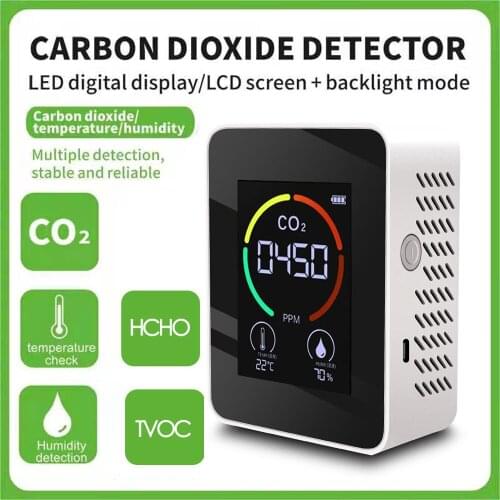 CO2 Sensor Air Quality Monitor Carbon Dioxide Detector 3-in-1 CO2 Temperature Humidity Meter TVOC Detection with LCD Display
