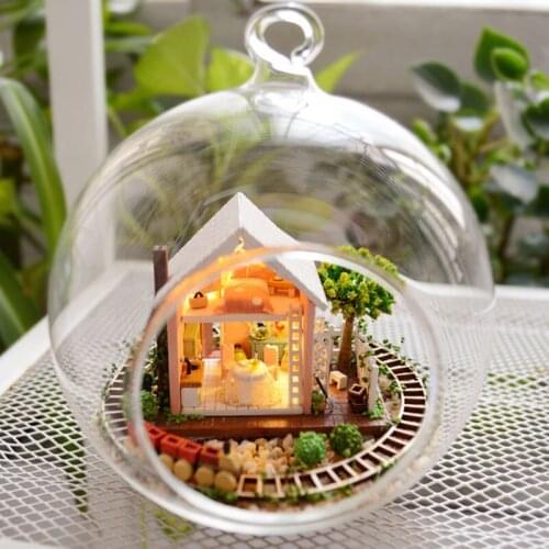 DIY Wooden Doll House Miniature Furniture With LED Light KitGlass Ball Cottages Dollhouses Assemble Toy Children Birthday Gift