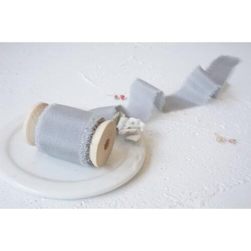 Ins style 25mm 50mm 5mts/roll handmade 100% Pure Silk Frayed Edge Ribbon for wedding packaging pure silk ribbon