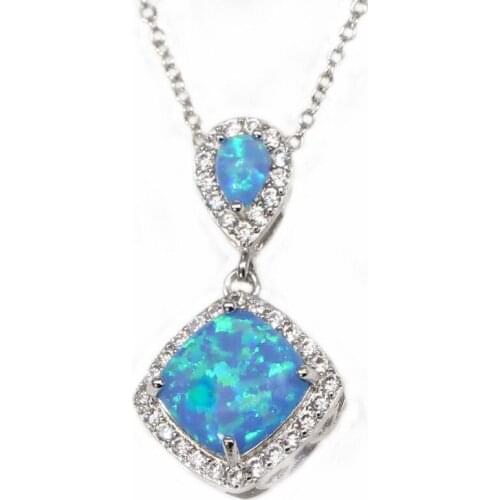 JZN0014 2021 New Hot Geometric Blue Opal Pendant Necklace Party Jewelry