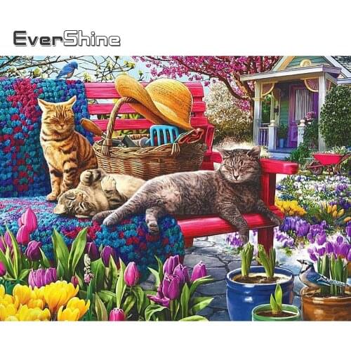 Evershine DIY Diamond Mosaic Animals Picture Of Rhinestones Diamond Painting Cat Bead Embroidery Full Square Drill Child Hobby