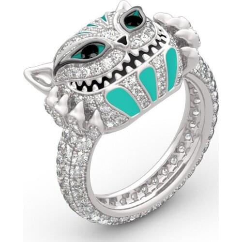 Punk Cat Skeleton Ring for Man Woman Paved Cubic Zircon Finger Accessory Jewelry Gift free shipping