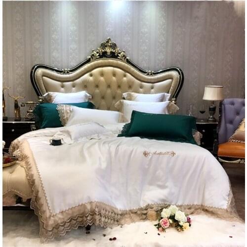 100S Egyptian cotton Blue Tencel Silky Bedding set Queen King Luxury Lace Edge Royal Duvet cover Bed sheet set Europe 4/6pcs