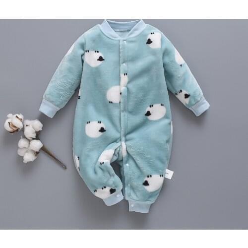 Autumn & Winter Newborn Baby Clothes Dinosaur Print Baby Boy Romper Warm Infant Baby Boy Girl Soft Fleece Jumpsuit Pajamas