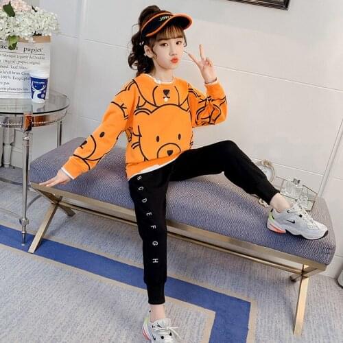 Girls Suit Sweatshirts +Pants 2Pcs/Sets 2021 Elegant Spring Autumn Teenagers Outwear Kids Cotton Tracksuit Sport Suits Children